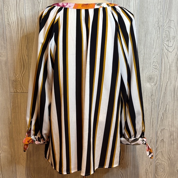 Fig and Flower Anthropologie Boho Mix Print Floral Striped Peasant Blouse Size L - Picture 6 of 10